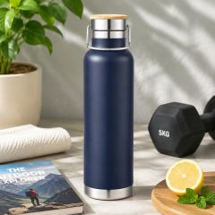 22 Oz Double-Wall Vacuum Stainless Steel Bottle With Bamboo Lid
