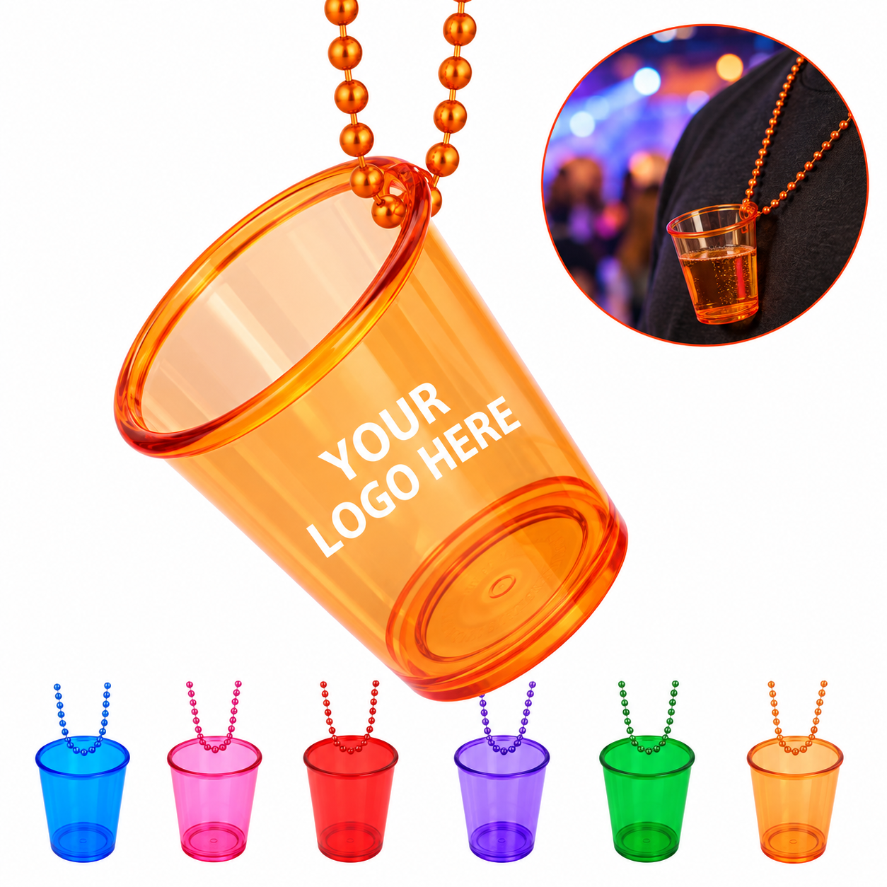 Beaded Party Necklace with Plastic Shot Glass