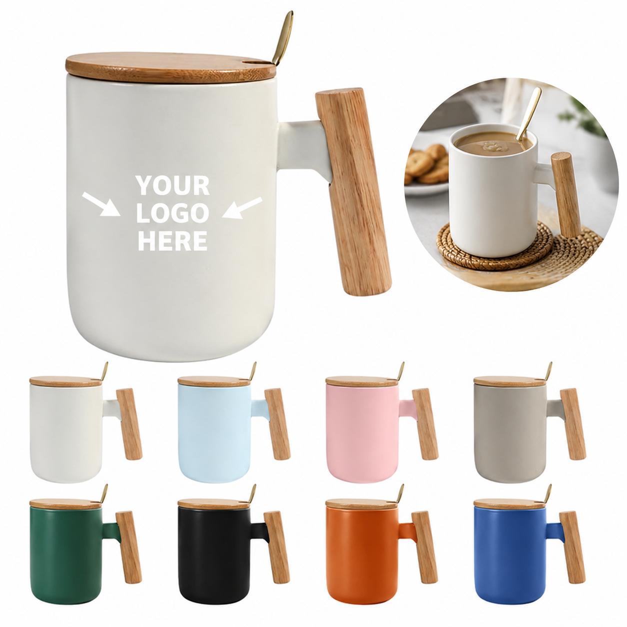 Ceramic Mug With Natural Wood Handle
