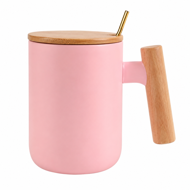 Ceramic Mug With Natural Wood Handle