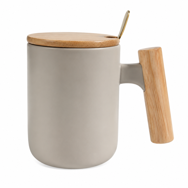 Ceramic Mug With Natural Wood Handle