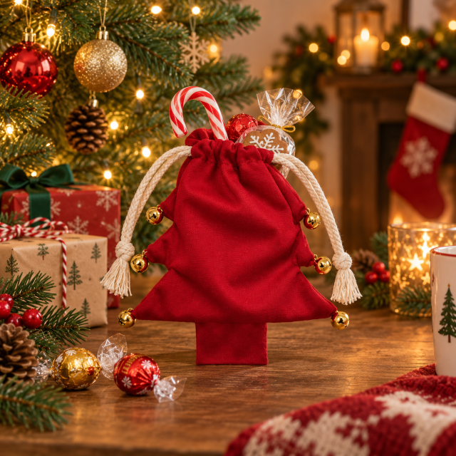 Christmas Fabric Drawstring Gift Pouch