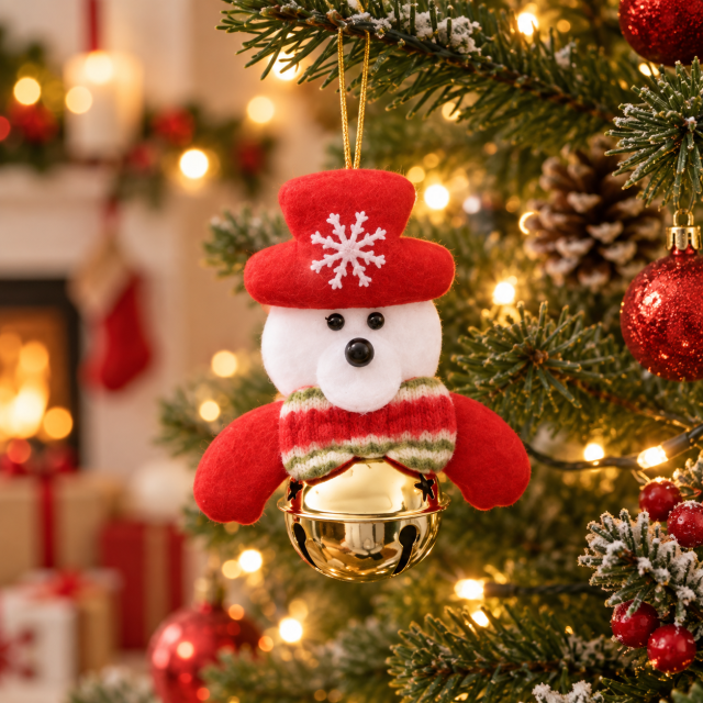 Christmas Santa Snowman Hanging Bell Ornament