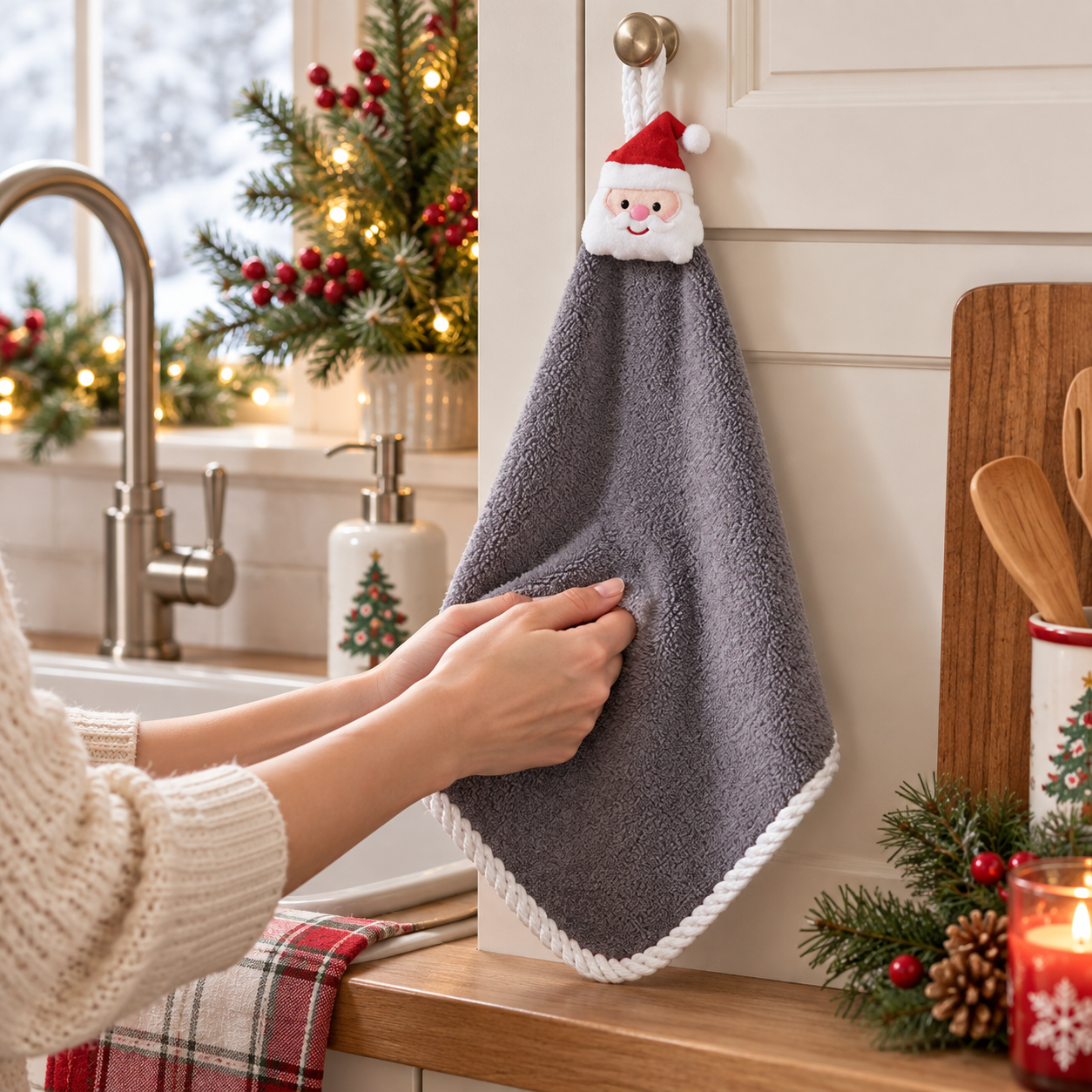 Coral Velvet Christmas Hanging Hand Towel