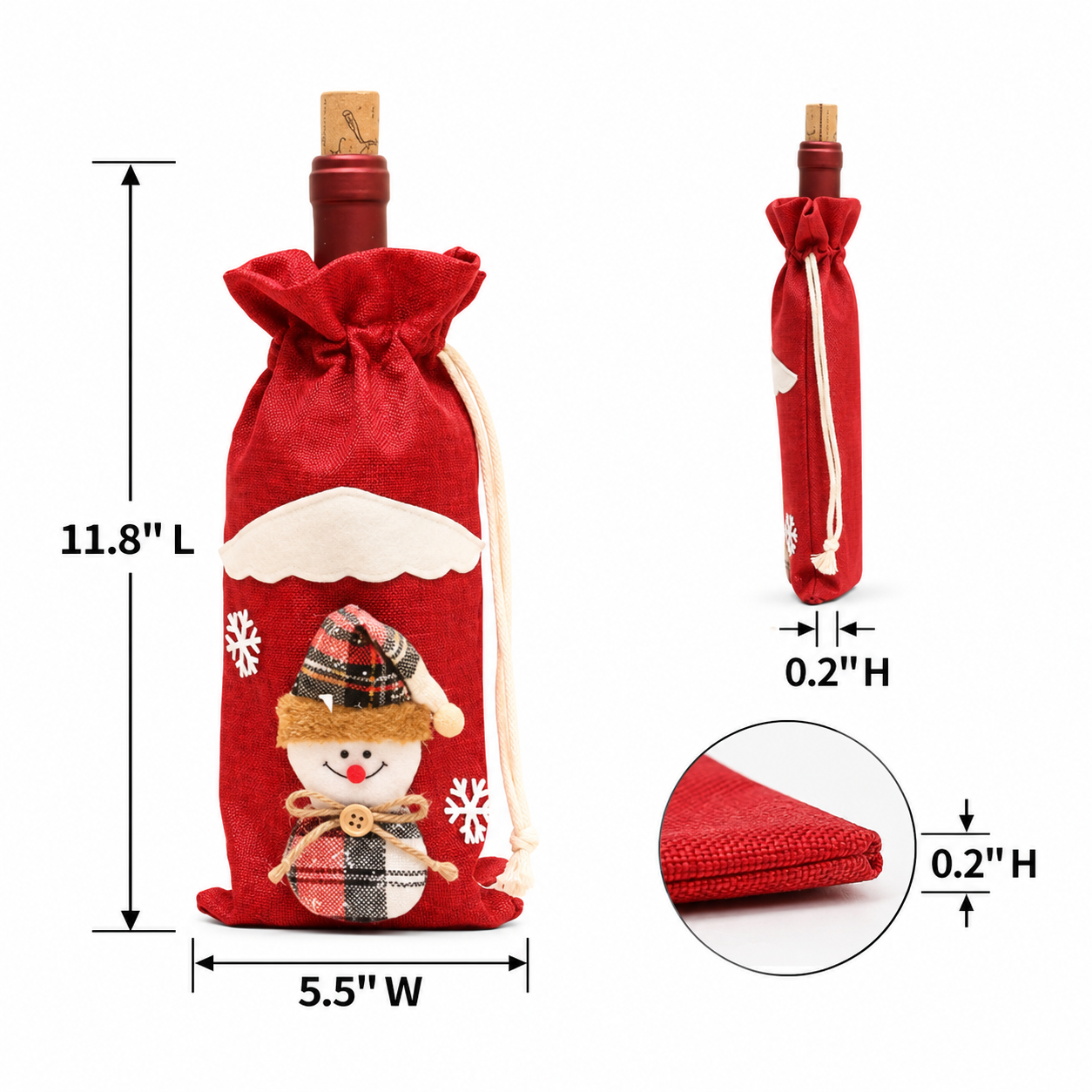 Festive Burlap Drawstring Bottle Gift Bag