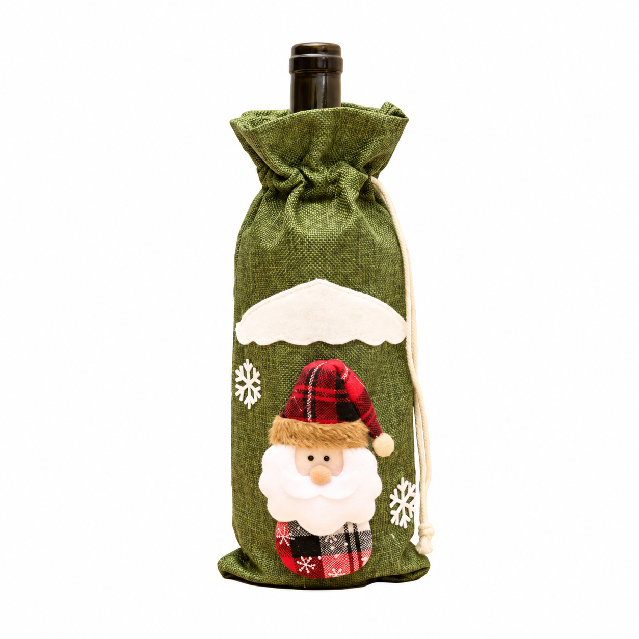 Festive Burlap Drawstring Bottle Gift Bag