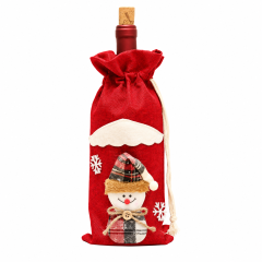 Festive Burlap Drawstring Bottle Gift Bag