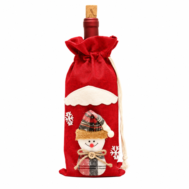 Festive Burlap Drawstring Bottle Gift Bag
