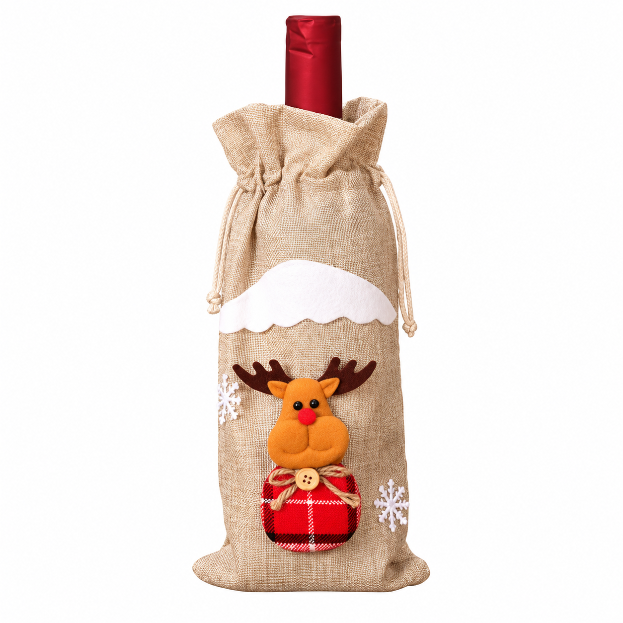 Festive Burlap Drawstring Bottle Gift Bag
