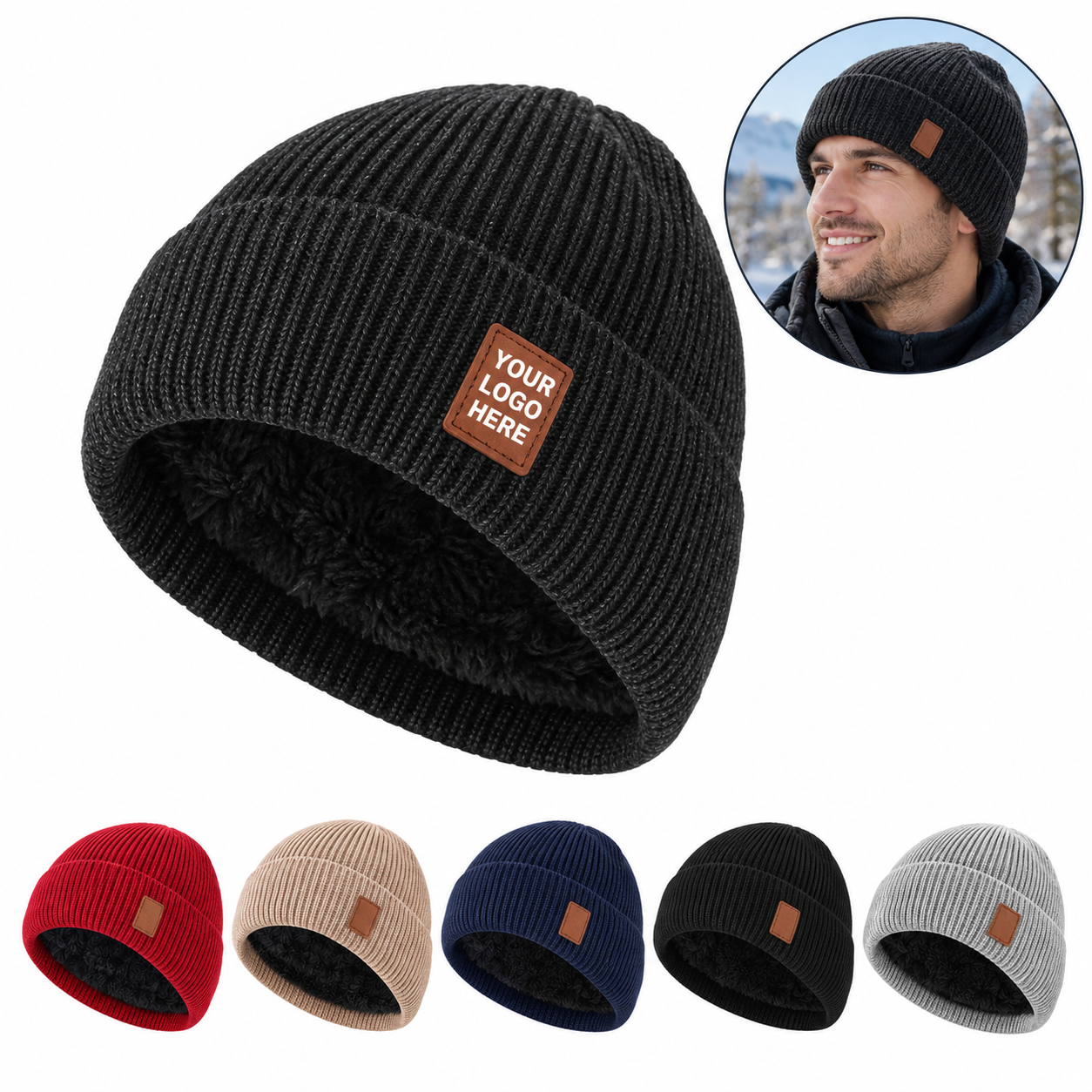 Fleece Lined Polyester Knit Beanie