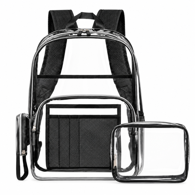 Heavy Duty Clear PVC Backpack With Pouch