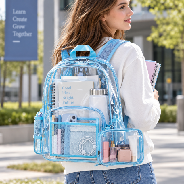 Heavy Duty Clear PVC Backpack With Pouch