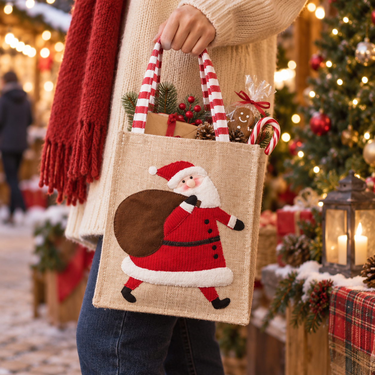 Jute Non Woven Christmas Gift Tote Bag