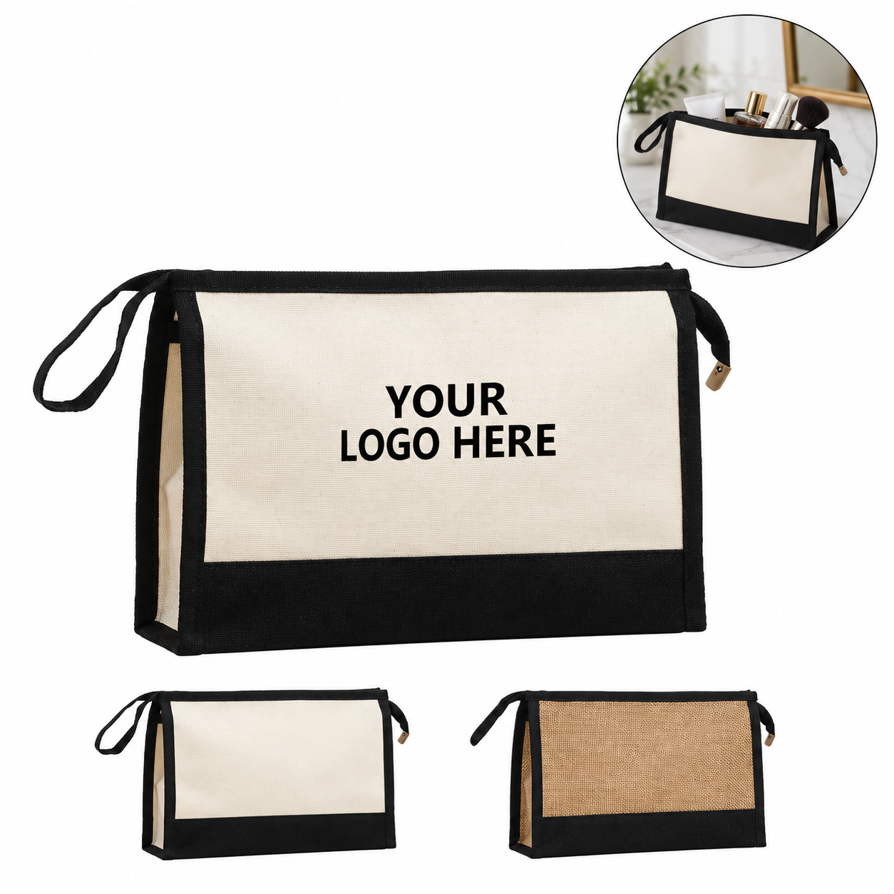Laminated Canvas Zipper Cosmetic Pouch