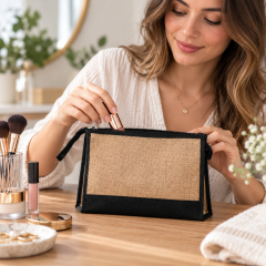 Laminated Canvas Zipper Cosmetic Pouch