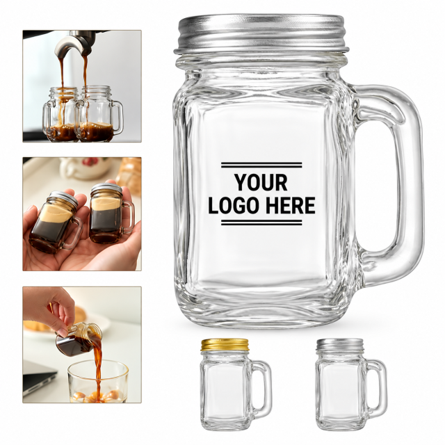 Mini Glass Mason Jar with Lid and Handle