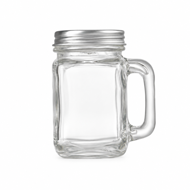 Mini Glass Mason Jar with Lid and Handle