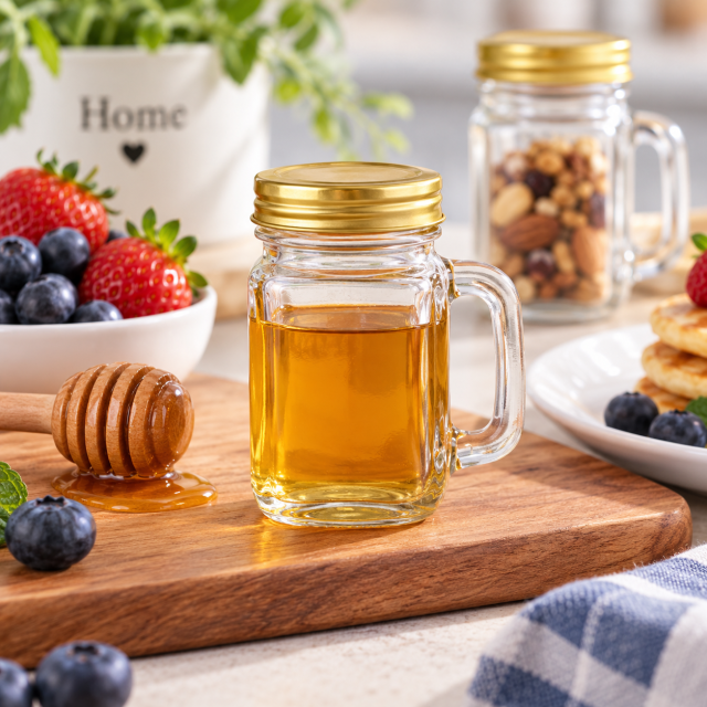 Mini Glass Mason Jar with Lid and Handle