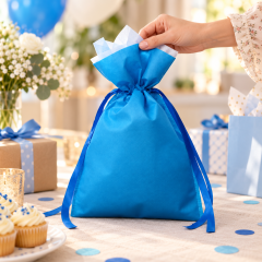 Non Woven Drawstring Gift Bag With Satin Ribbon