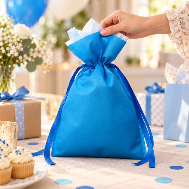Non Woven Drawstring Gift Bag With Satin Ribbon