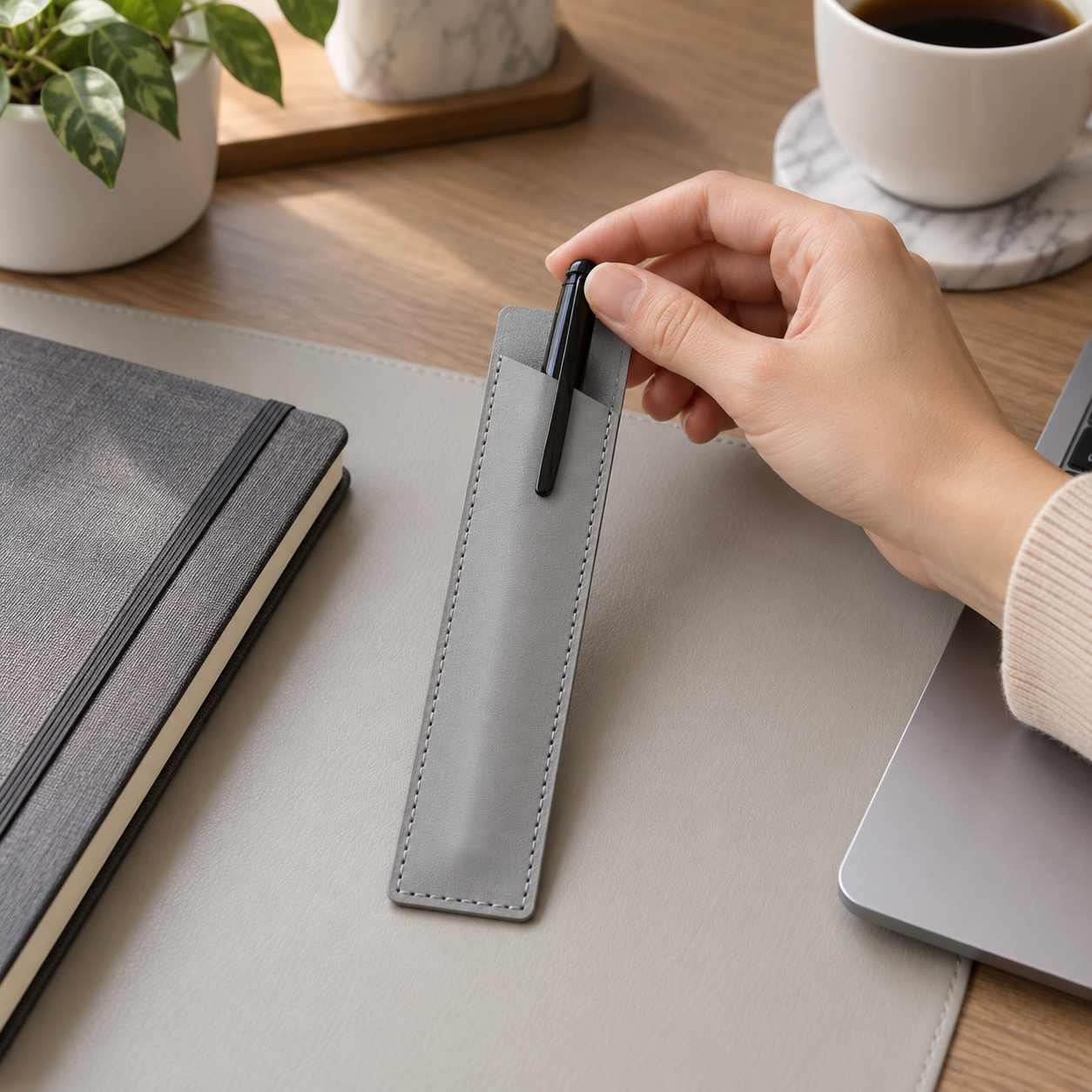 PU Leather Slant Opening Pen Sleeve