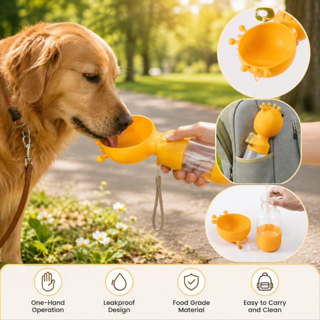 Portable Dog Water Bottle With Built-In Drinking Bowl