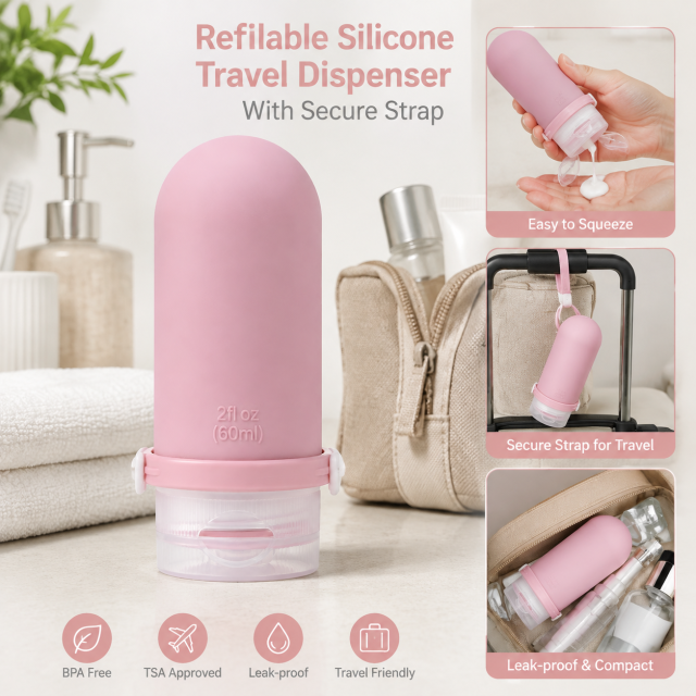 Refillable Silicone Travel Dispenser With Secure Strap