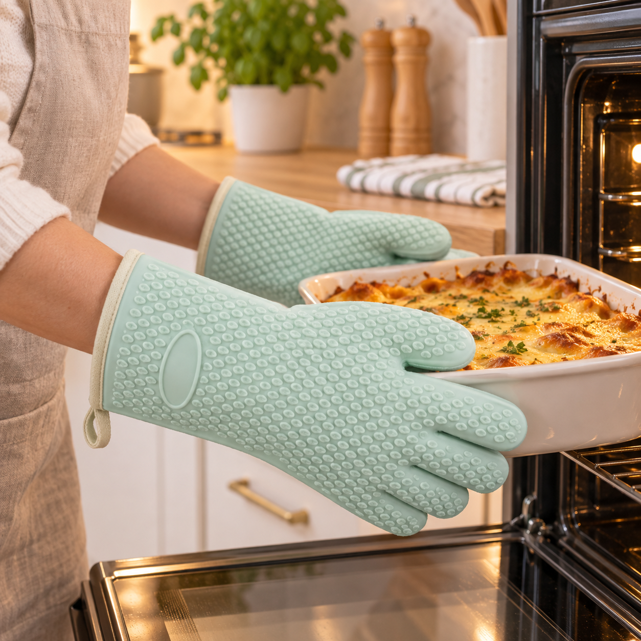 Silicone Cotton Lined Oven Mitts