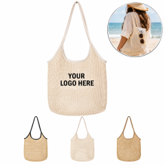 Straw Beach Tote with Fabric Handles