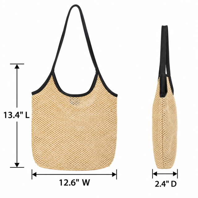 Straw Beach Tote with Fabric Handles