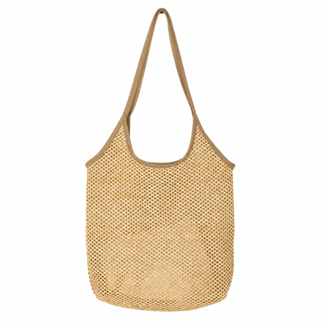 Straw Beach Tote with Fabric Handles