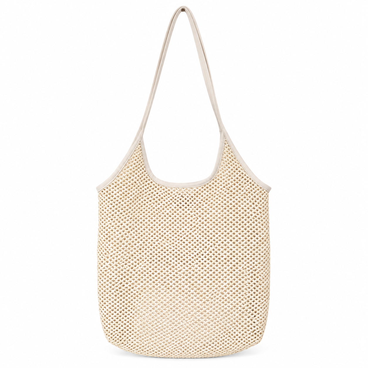 Straw Beach Tote with Fabric Handles