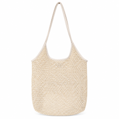 Straw Beach Tote with Fabric Handles