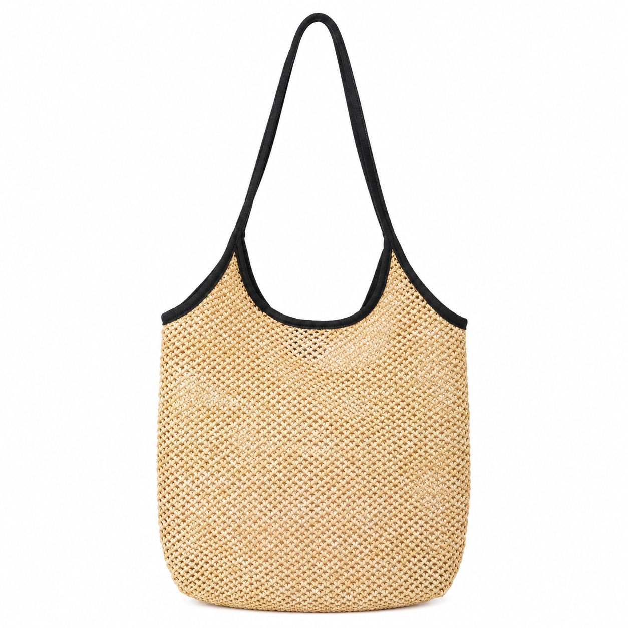 Straw Beach Tote with Fabric Handles