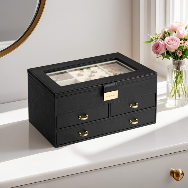 ​Premium Black & White Jewelry Boxes with Crystal-Clear Visibility​