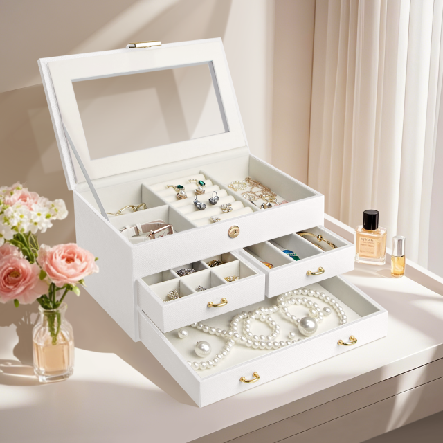 ​Premium Black & White Jewelry Boxes with Crystal-Clear Visibility​