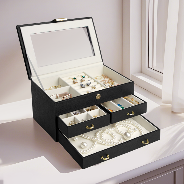 ​Premium Black & White Jewelry Boxes with Crystal-Clear Visibility​