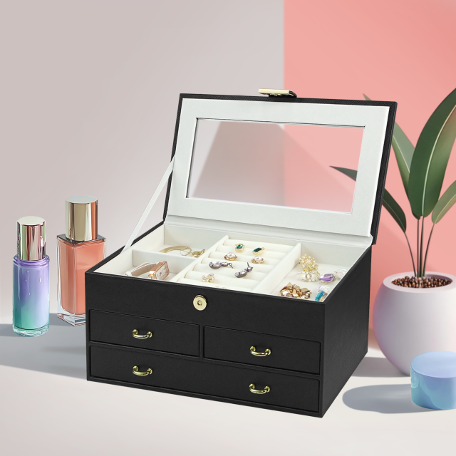 ​Premium Black & White Jewelry Boxes with Crystal-Clear Visibility​