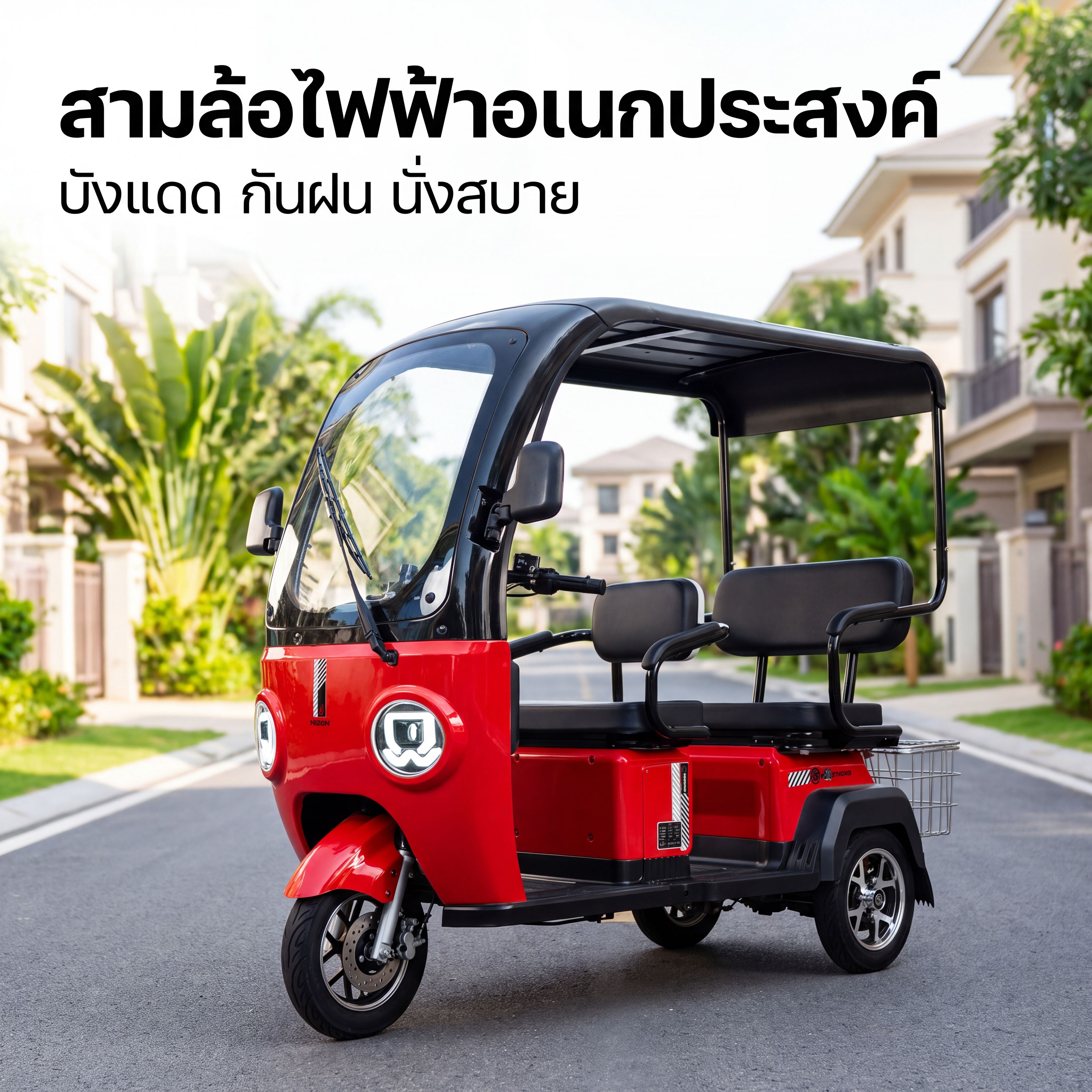รถสามล้อไฟฟ้าแบบมีหลังคา ERVS4: ขับขี่สบายทุกสภาพอากาศ สำหรับครอบครัวและการเดินทางในเมือง