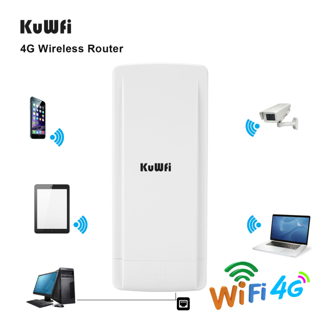 KuWFi Outdoor 4G LTE Router with 48V POE Adapter Outdoor Waterproof 4G LTE CPE Router with Sim Card Slot