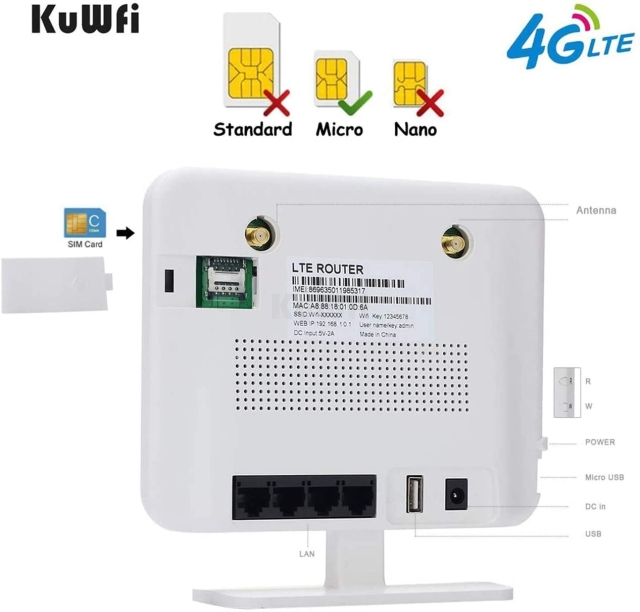 KuWFi 4G LTE Mobile WiFi Router Unlocked Travel SIM Card Support B1/B3/B5/B7/B8/B20 For Home/Office