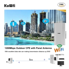 KuWFi 2-Pack Outdoor 5KM Point to Point Wireless Bridge 11AC 1200Mbps 2.4&5.8G Extender for IP Camera
