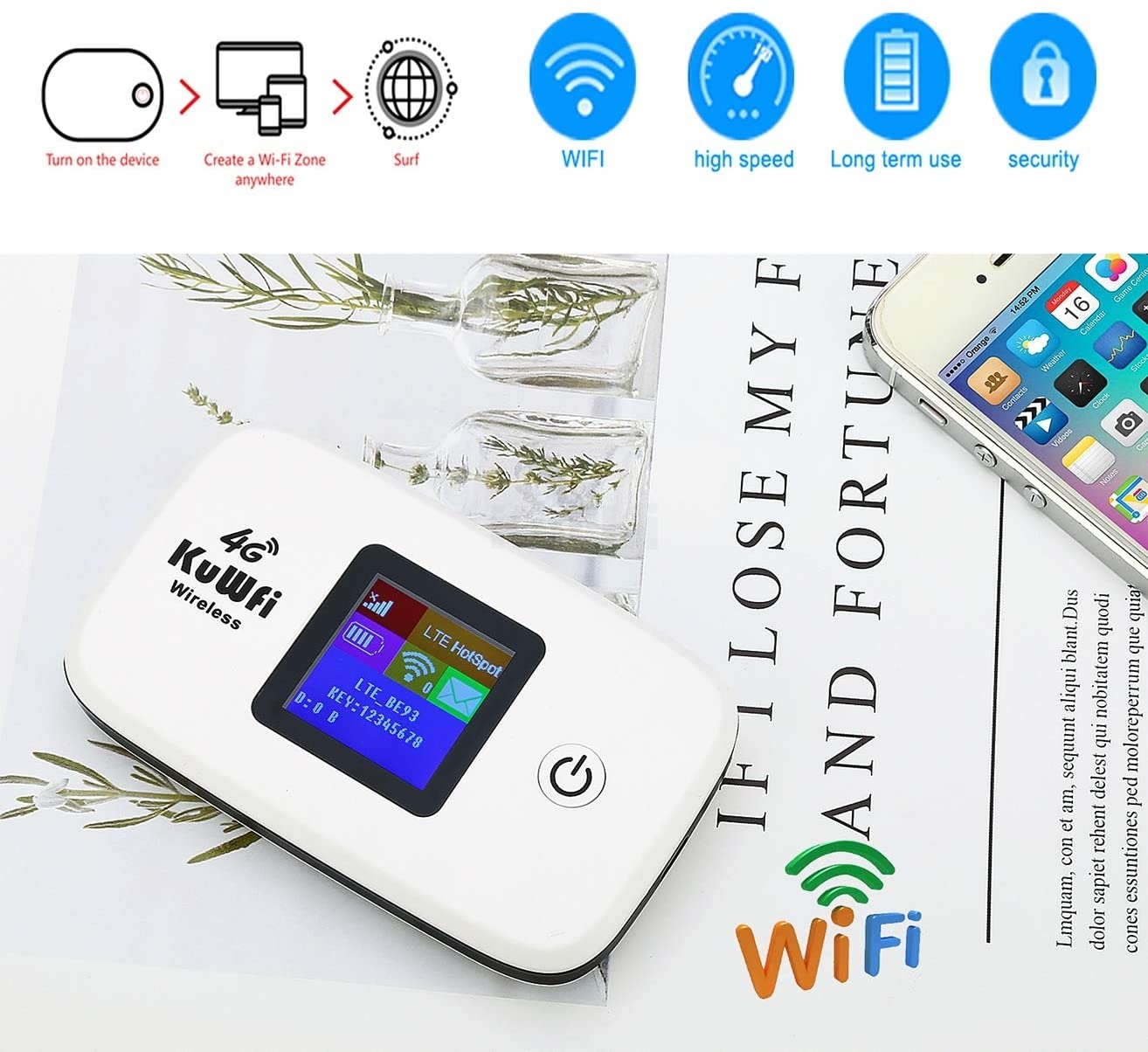 KuWFi 4G LTE Mobile WiFi Hotspot Support10users Router SIM Card for Travel