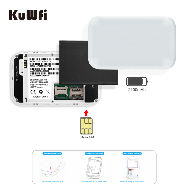 KuWFi 4G Portable WiFi Router 150Mbps Mobile Hotspot4G Car Wi-fi Router