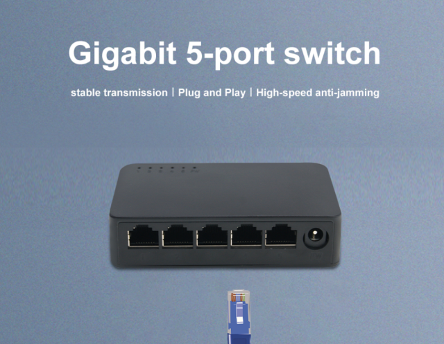 KuWFi 5 Ports Gigabit Switch 10/100/1000Mbps Fast Ethernet Switcher 4K Lightning Protection Smart Switch Support IEEE802.3x