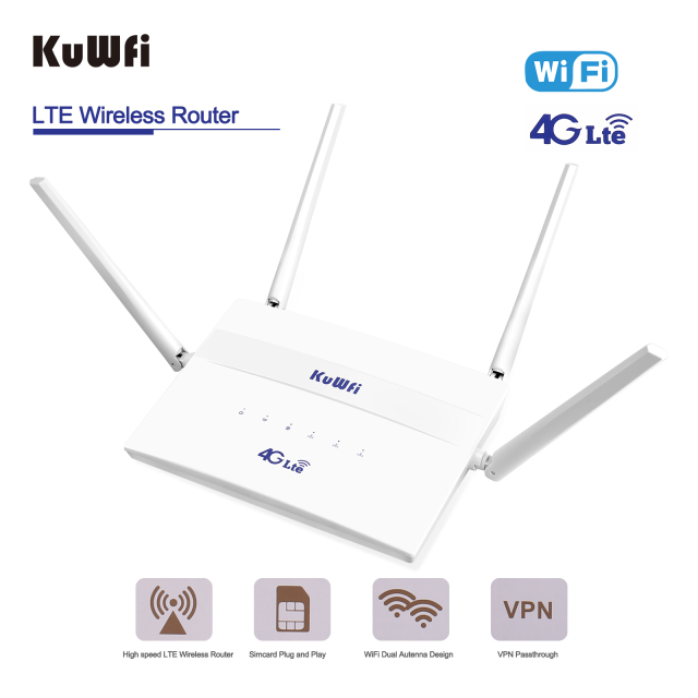 KuWFi Indoor 4G WiFi Router 300Mbps Wide Coverage with 4 External Antennas Up to 32 User