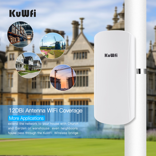 KuWFi 5.8Ghz 11ac 450Mbps 2-3km Wireless Bridge 12 Dbi Point to Point Network Bridge