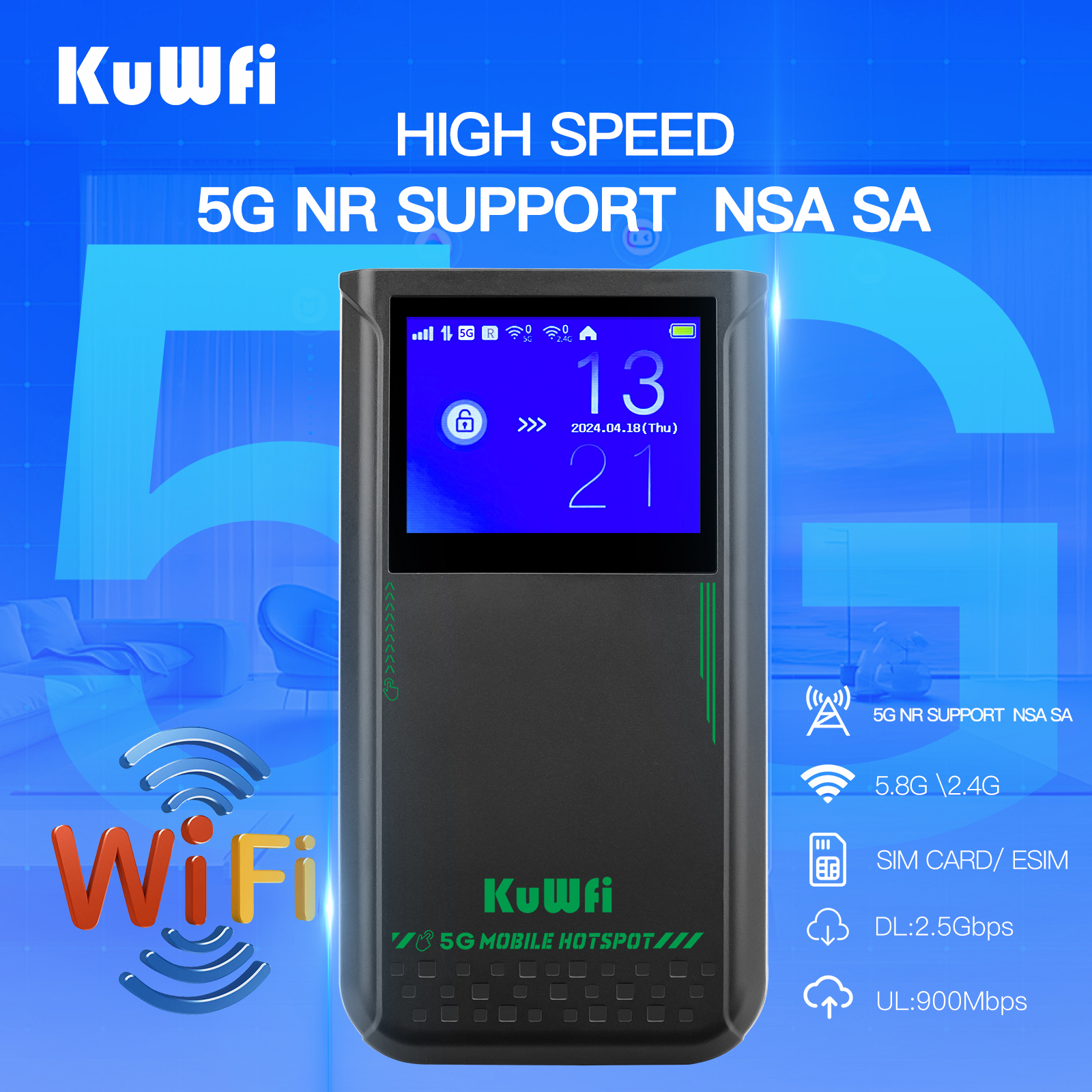 4500mah battery KuWFi esim wifi router 2.4g 5g 6g wifi mobile network ...