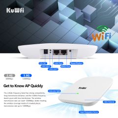 KuWFi high power 1800Mbps Dual Band 48V POE DC 12V QSDK indoor Ceiling Access Point for wifi Coverage