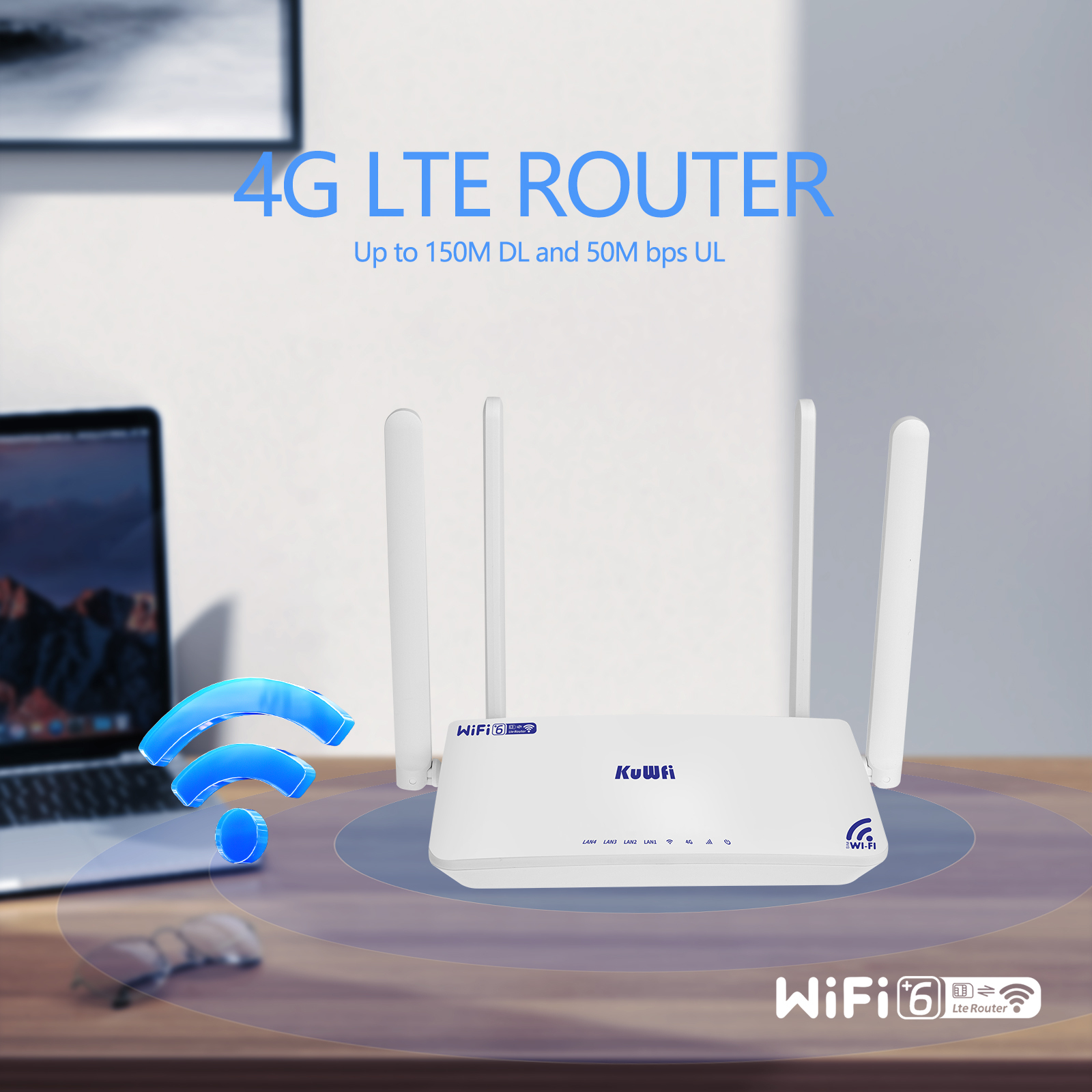 KuWFi Wi-Fi6 Router Support Lock Band Watchdog 4g Wireless SIM Card Router